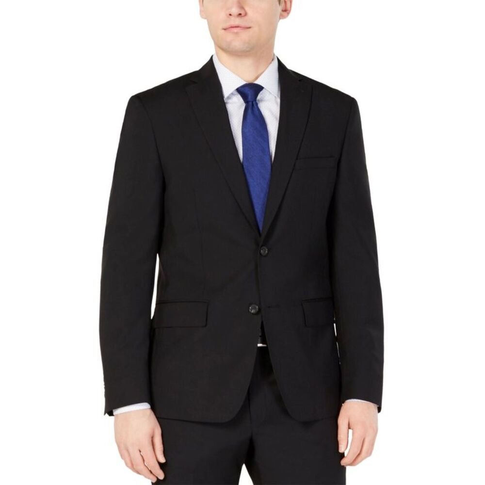 DKNY Mens Modern Fit High Performance Wool Blend Suit Jacket 44S Black NWT $525